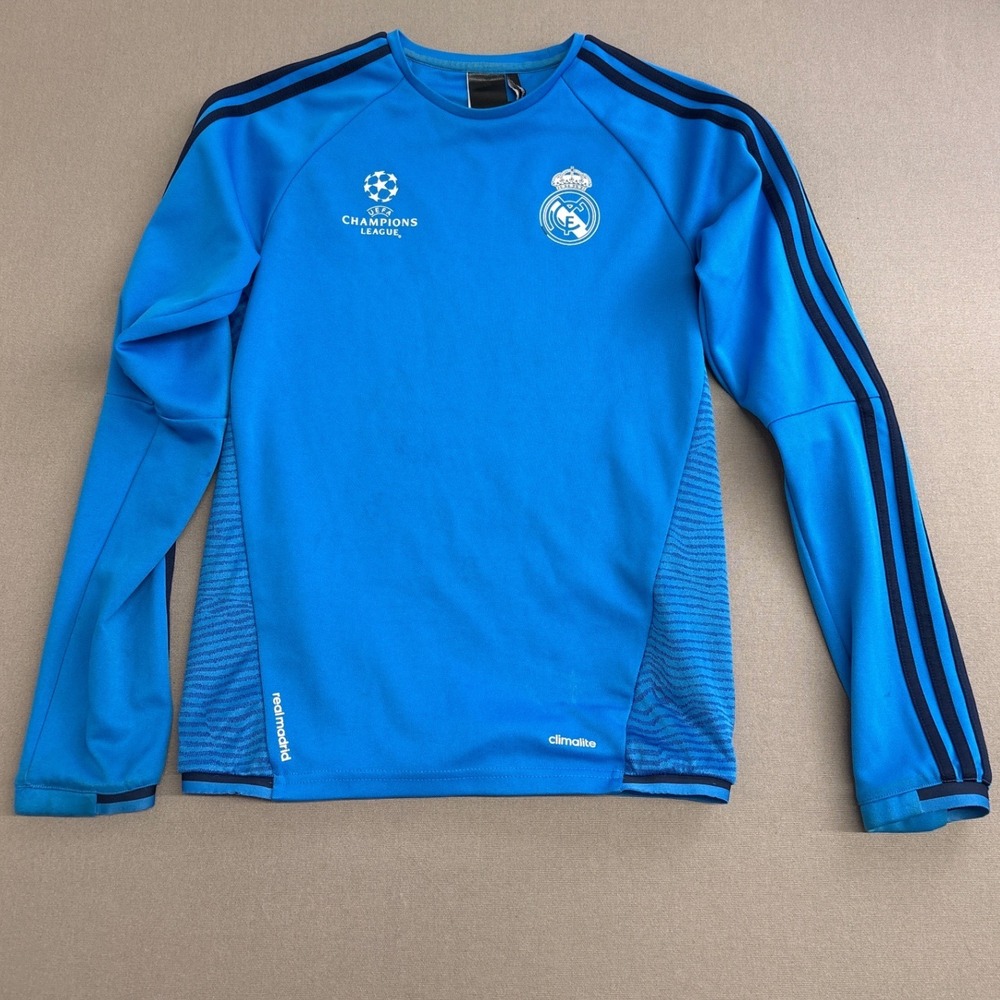Adidas Real Madrid Champions League Training Jersey Blue Long Sleeve Climalite